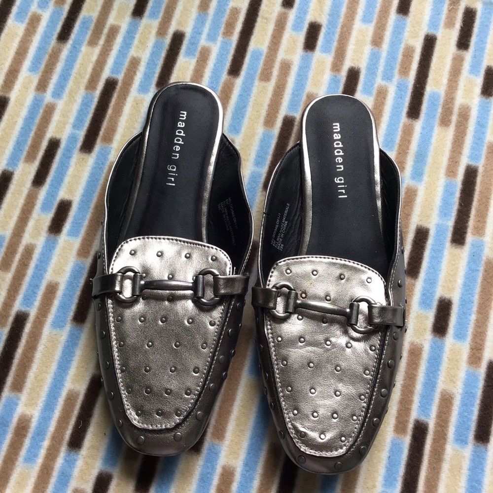 NEW Madden Girl Silver Slip On Mules